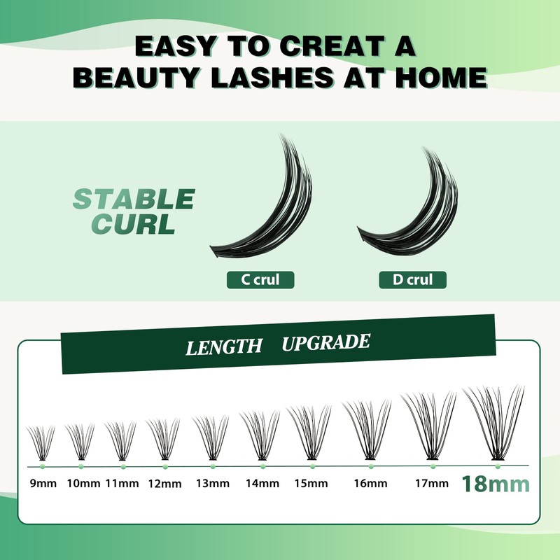 KEYYOU Eyelash Extensions, 300 Pieces, Cluster Lashes, 20D D Curl,