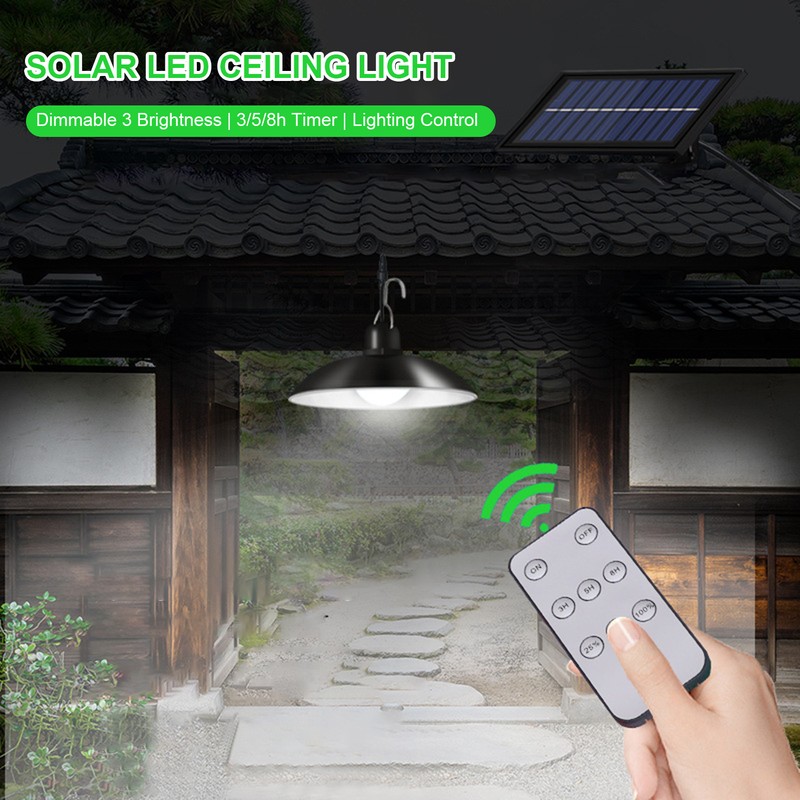 Solar Powered LEDs Ceiling Light Dimmable Shed Lights Patio Chandelier