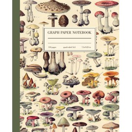 Graph Paper Notebook Quad Ruled 5x5: Mushroom Vintage Botanical Illustration | Cute Composition Book For Math, Physics, Engineering Students | 5 squares per inch