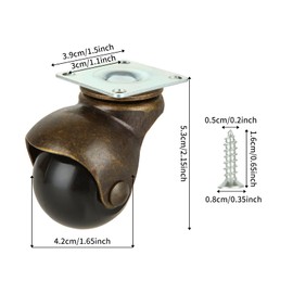 DAJAVE 1.5 Inch Ball Caster Wheels, 8 Pack Antique Casters Wheels, 360 Degree Swivel Plate Furniture Wheels Casters for Furniture, Sofa, Chair, Wooden Table