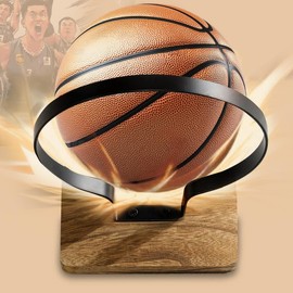 Daoun Basketball Holder Wall Mount with Wooden Base, 4 Pcs Ball Storage Holder for Football Basketball Soccer Rugby Display Rack - Boys Sports Accessories Organizer