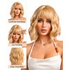 Gold Bob Wigs with Bangs 12 Inch Short Wavy Wig