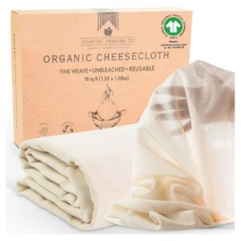 Country Trading Co. Organic Unbleached Cotton Cheesecloth for Straining, GOTS Certified, Fine Reu...