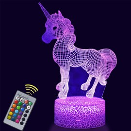 TEUVO 3D Unicorn Night Lights for Kids, Dimmable Night Lamp with Remote for Girls Room and Bedroom, 16 Changing Colors, Unicorn Gifts for Children and Friends (Style A)