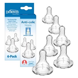 Dr. Brown's 2 Pack Natural Flow Preemie pezón estándar, Nivel 1 (0m+), Transparente, 6 unidades