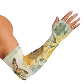 CREAMIC Sunflower Cooling Arm Sleeves for Women Arm Sleeves Gardening Sleeves for Women with Thumb Holes Farm Arm Cover for UV Sun Protection for Gardening Harvesting Outdoors