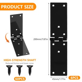 Pack of 6 Box Hinges, Foldable, Door Hinges, Furniture Hinges for Drawers, Door Hinges Heavy Duty, Galvanised Screw-On Hinges Furniture Strap for Wooden Doors, Wooden Crates, Cabinets (200 x 45 mm)