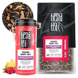 Tiesta Tea - Passion Berry Jolt, Loose Leaf, Raspberry Passion Fruit Black Tea, Premium High Caffeinated Black Blend, Make Hot or Iced, 16oz Bulk Pouch & 4oz Refillable Tin Combo