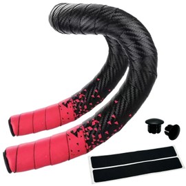 MARUHADO Bicycle Bar Tape, Road Bike Drop Handlebar Tape, Left & Right Set, Anti-Slip, End Plug Included, Geometric Pattern, Red