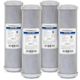 Hydronix CB‑25‑1005 Whole House Coconut Carbon Block Water Filter – 5-Micron Replacement Cartridge for RO & Drinking Water Systems | Standard 2.5 x 10 Inch Filter Housings (4 Pack)