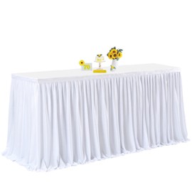 Table Skirts for Rectangle Tables 8ft, White Desk Skirt for Baby Shower Wedding Baptism Summer Holiday Birthday Party table Decorations Christening Gender Reveal Parties Supplies
