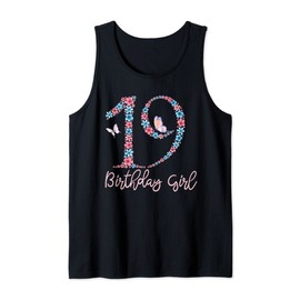 Floral 19th Birthday Butterfly For Girls Tank Top