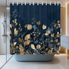 LeAquaNook Navy Blue Shower Curtain Dark Blue and Gold Leaf