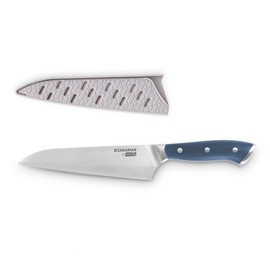 DASH Zakarian 7" Chef Knife, High Carbon German Stainless Steel Kitchen Knife with Sheath, Blue