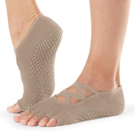 Alienjoy Women's Yoga Socks with Straps Non-Slip Grips Toeless Non-Slip Socks for Pilates Barre Ballet Workout Dance, khaki, One size fits all