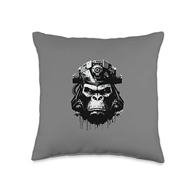 The Black Goat Robot Sci-Fi Skull Science Fiction Android Monkey Bot Throw Pillow, 16x16, Multicolor