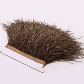 FQTANJU 2 Yards Soft & Natural Ostrich Feathers Fringe Trims Ribbon Used for Dress, Sewing, Craft clothing, lighting decoration, Clothing DIY, etc. (Brown)