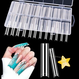 LIONVISON 3XL Clear NO C Curve Nail Tips for Acrylic Nails Professional, 240PCS Extra Long Tapered Square Nail Tips, 12 Sizes Straight Press On Gel Tips for Nail Salons Home DIY