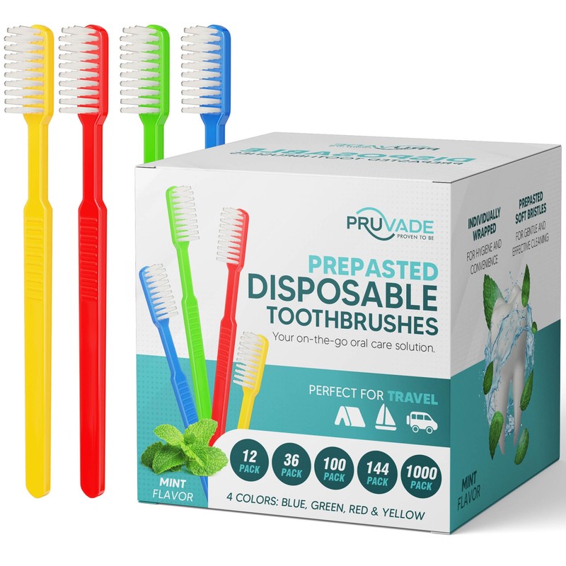 PRUVADE 36 Pack Disposable Toothbrushes with Toothpaste, Built In -
