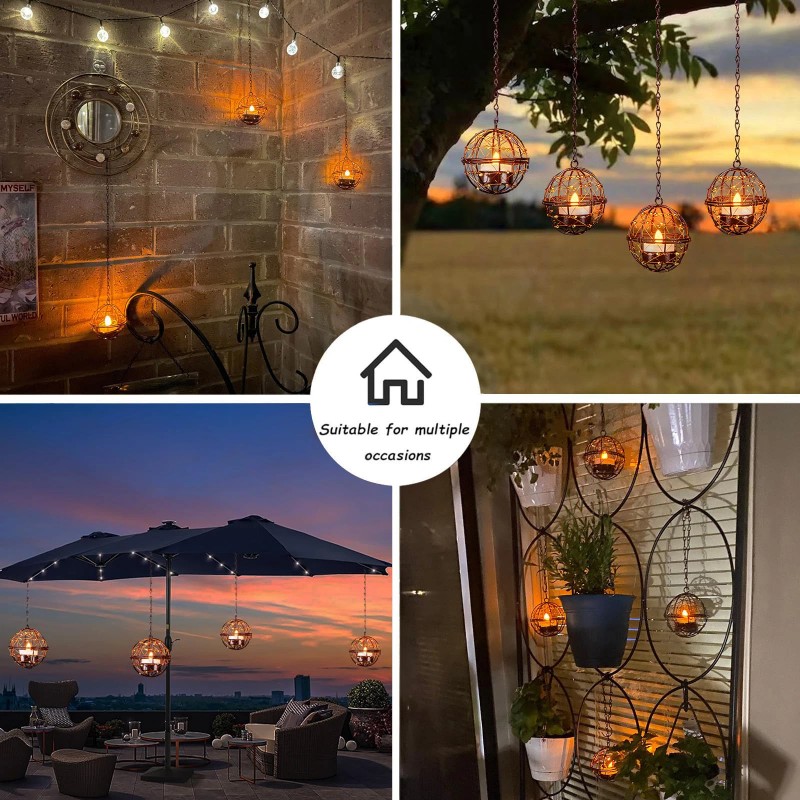 TWINKVILLA Outdoor Solar Hanging Lanterns Waterproof, Globe Hanging Candle Holder