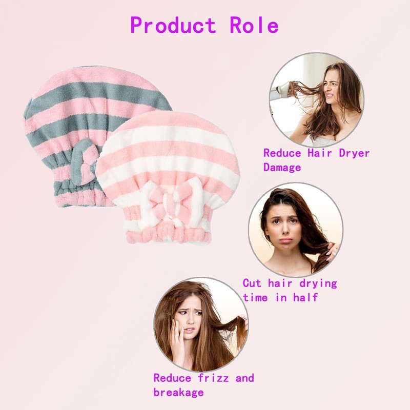 2 Pack Microfiber Hair Drying Cap Towel - Soft &