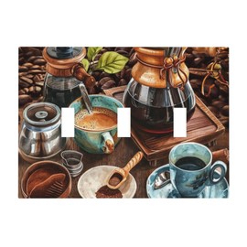 LuHuoLu Decorative Light Switch Cover Plate Retro Coffee Maker Beans Cup 3 Gang Wall Plate Oversized Triple Toggle Switch Cover Plate Jumbo Faceplate for Kirchen Home Decor