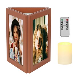 simpdecor Picture Frame,5x7inches Flameless Candles Three-Sided Photo Frame,Wooden Self Standing Desktop Picture Frame with Remote Control and Timer for Mother's Day Housewarming Christmas wedding