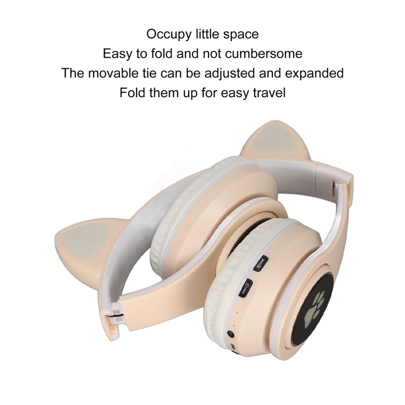 Glowing Cat Ears Bluetooth Headphone Bass Foldable Wireless Headwear Breathing