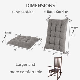 ELFJOY Solid Color Cozy Sanding Fabric Rocking Chair Cushions -Rocker Chair Pad Set Grey