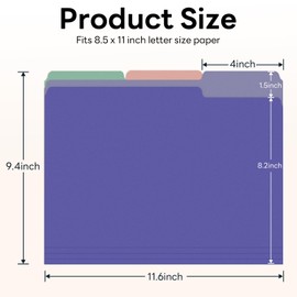 Piasoenc Color File Folders Set of 12, 1/3 Cut Tab, Letter Size Folder for 8.5 x 11 Documents Files, Assorted 6 Colors Filing for Office School Business