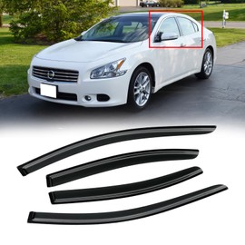 CMVT Auto Window Visor for 2009-2015 Nissan Maxima, Out-Channel Rain Guards Shields Vent Deflector Shade Wind Dark Smoke 2010 2011 2012 2013 2014, Tape-On Outside-Mount, 4PCS