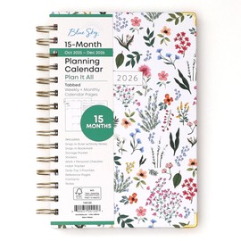 Blue Sky 15 Month 2026 Weekly and Monthly Planner Calendar, October 2025 - December 2026, 5" x 8", Hard Cover, Durable Twin Wire Binding, Laminated Tabs, Storage Pocket, Includes Ruler, Sticky Notes & Stickers, Londonberry