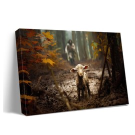 Ploceiny Christian wall art for Christmas decorations indoor Baptism christian gifts for women prayer room Jesus Running After Lost Lamb Picture for home decor canvas wall prints A-399