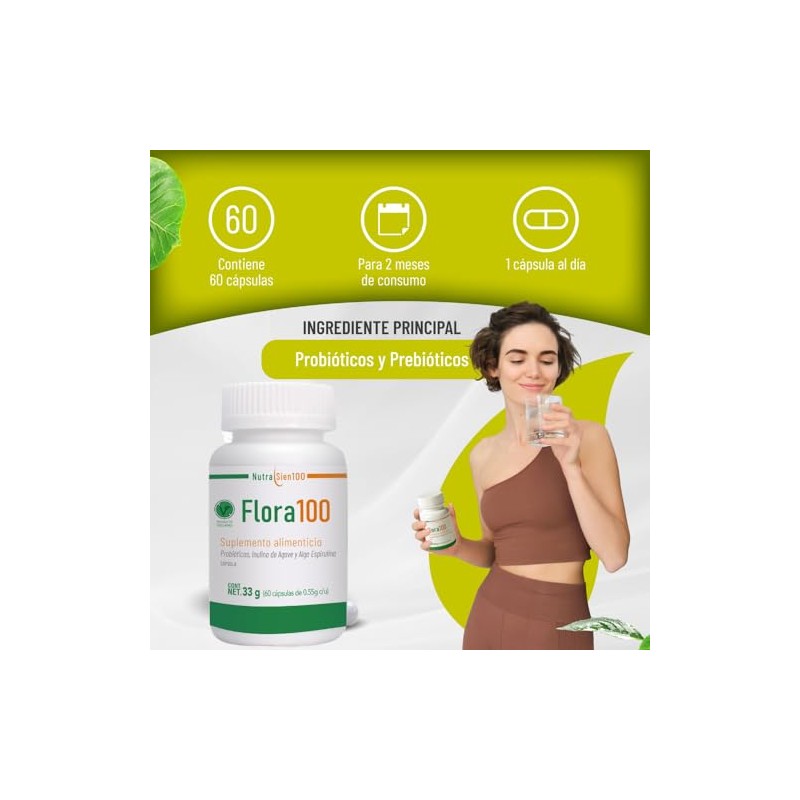 Nutrasien100 Flora100 Probióticos Prebióticos Veganos Billones Ufc Inulina Agave Espirulina