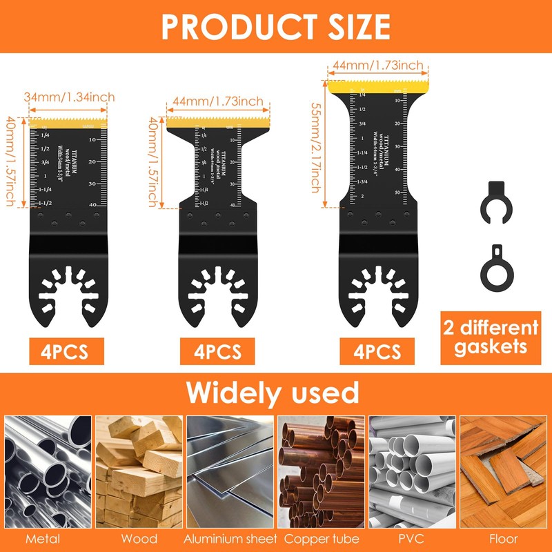 12PCS Titanium Oscillating Saw Blades, Precise Oscillating Multi Tool Blades,