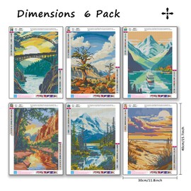 MBNTJHT 6 Pack Scenery Diamond Art Kits for Adults Beginners,Landscape Diamond Painting Kits for Adults,Easy 5D Full Round Drill Crystal Gem Art Painting Crafts for Home Decor Gifts 12x16 Inch.