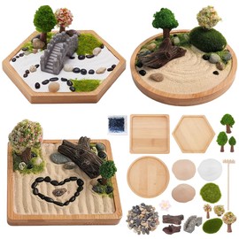 WEBEEDY 3 Sets Mini Zen Sand Garden Kit Japanese Desktop Sandbox Zen Garden Kit Cute Zen Home Office Desktop Decor Sand Craft Accessories,Litter Box Sand for Meditation and Relaxation