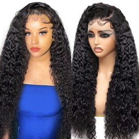 Beluck Real Hair Wig, 13 x 6 HD Lace Front Wig, Human Hair, 180% Density, Black Curls Wig, Women's Glueless Curly Wig, Water Wave Human Hair Wigs for Black Women, Pre Plucked, 66 cm/66 Inches