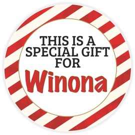 This is a Gift for Winona - 3 Pack Circle Stickers 3 Inch - Candy Cane Merry Christmas Gift Tag Present Tree Holiday Custom Name Santa Claus