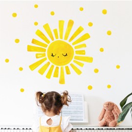 Large Sun Wall Decal Yellow Sun Wall Stickers Colorful Polka Dot Wall Decals Boho Sun Wall Stickers Watercolor Big Sun Wall Decals for Nursery Bedroom Playroom Kids Room Decor