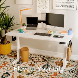 Monomi Electric Standing Desk, 55 x 24 inches Height Adjustable Desk, Ergonomic Home Office Sit Stand Up Desk with Memory Preset Controller (White Top/White Frame)