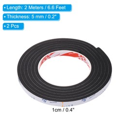 PATIKIL 2m/6.6ft Sealing Foam Tape, 2 Pack 1cm Wide 5mm Thick Single Sided Weather Stripping Door Seal Strip for Window Door Insulation, Black