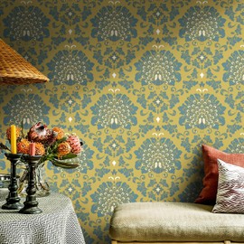Peel and Stick Wallpaper Vintage Peacock Contact Paper Yellow Removable Self-Adhesive Wallpaper 15.5"×78.7" Ginger Retro Wallpaper for Bedroom Living Room Decoral Cabinets Shelf