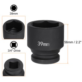 sourcing map 6-Point Impact Socket 3/4" Drive 39mm Metric 40Cr Alloy Steel Spindle Axle Nut Impact Socket