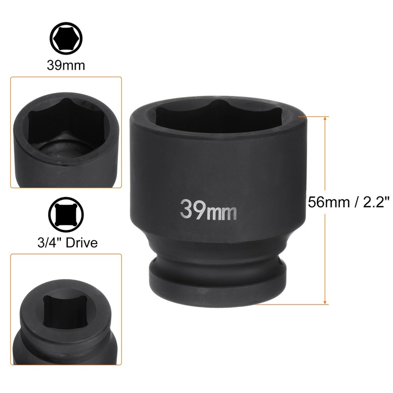 sourcing map 6-Point Impact Socket 3/4" Drive 39mm Metric 40Cr