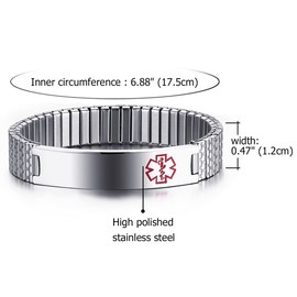 OIDEA Stainless Steel Bracelet/Chain Medical Alert ID Dog Tag SOS Emergency Jewellery Silver for Men Women with/Without Engraving, Stainless Steel