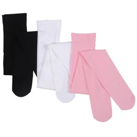 Paralinda Girls Dance Tights Student School Tights 40 Den 3-Pack (Black/White/Pink, 8-10)