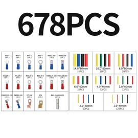 Mmaxboss Crimpadora de Terminales Kit 678Piezas, Juego de terminales de cable de crimpado Kit de conector eléctrico de alambre aislado termocontraíble Caja surtida con alicates pelacables portátil