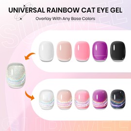 SUPWEE Cat Eye UV Gel Nagellack, 15ml Holographic Regenbogen Cat Magnet nagellack Universal Rainbow Magnetisch Gellack Katzenmagnet-Gel Soak Off UV Gel mit Magnetstift