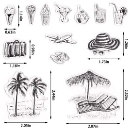 Threetols Summer Vacation Clear Stamps for Card Making, Hawaiian Tropical Clear Rubber Stamps Beach Stamps for Holiday Card Making Decor DIY Scrapbooking Transparent Album Decor Paper Craft